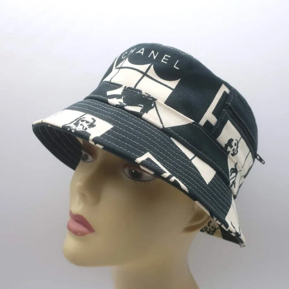 Chanel Window Print Bucket Hat Black & White Canvas Size Medium